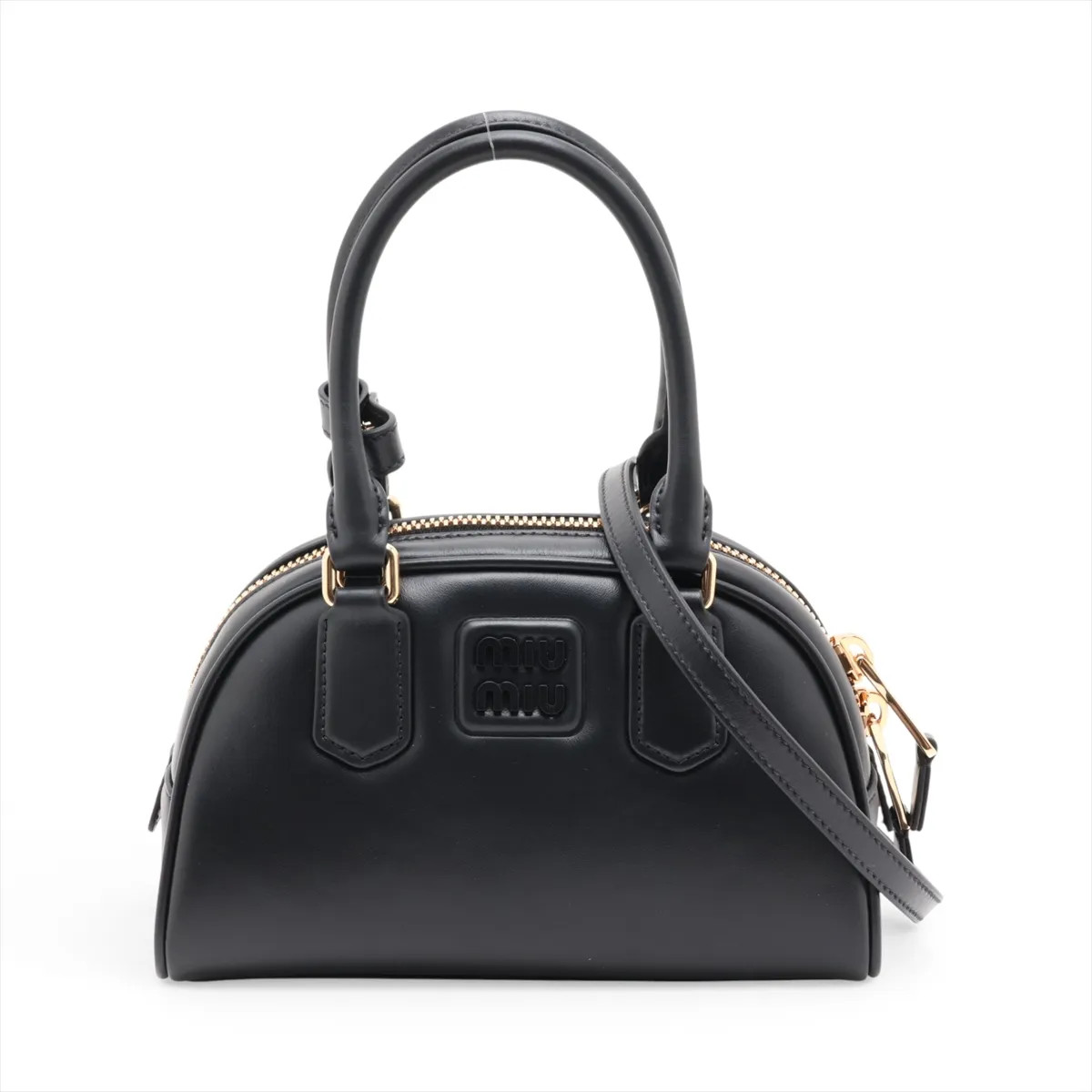Miu Miu Arkady 5BB191 Leather 2 Way Handbag Black