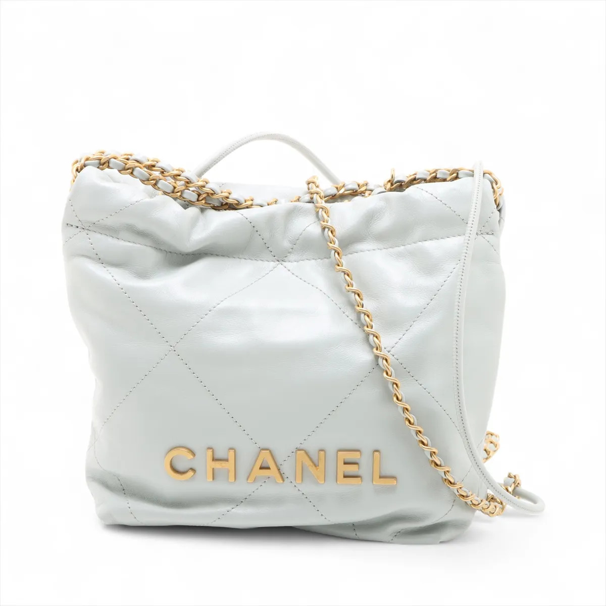 Chanel Chanel 22 Mini shiny calfskin Chain Shoulder Bag Blue Gold Metal Fittings