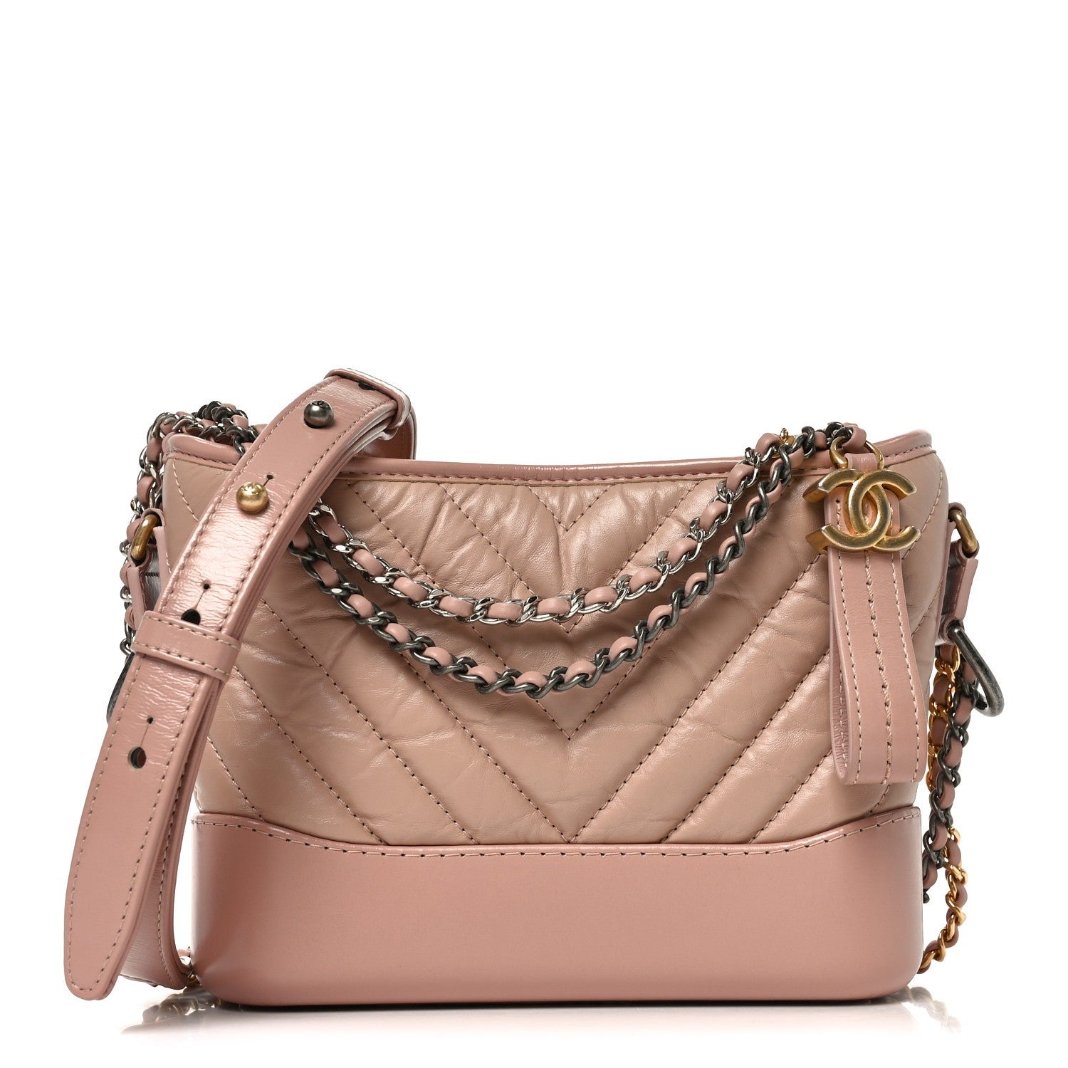 Chanel Aged Calfskin Chevron Quilted Small Gabrielle Hobo Pink