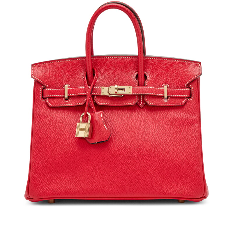 Hermes Limited Edition Rouge Casaque Epsom and Bleu Thalassa Verso Candy Birkin 25 Permabrass Hardware, 2012