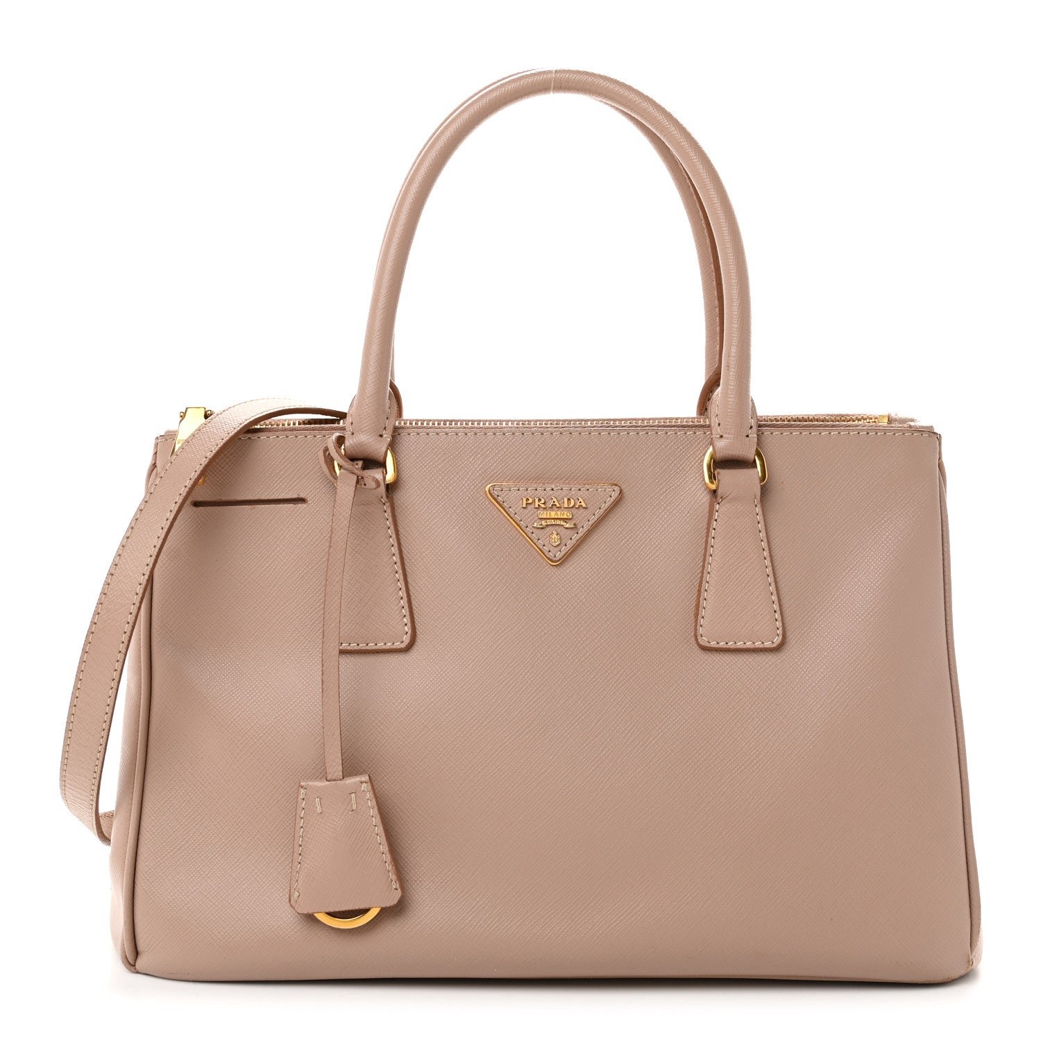 Prada Saffiano Small Galleria Double Zip Tote Cammeo
