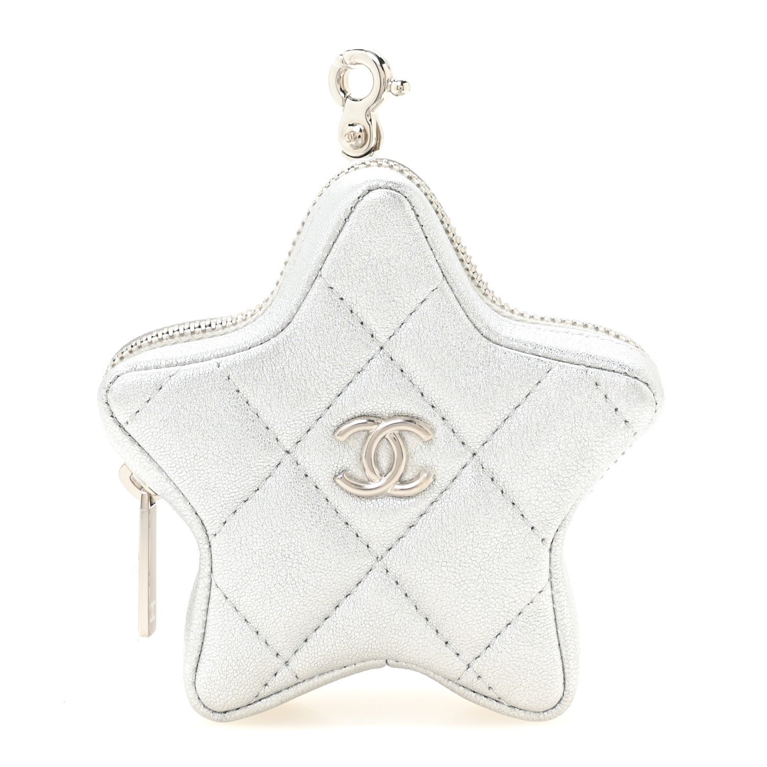 Chanel Metallic Lambskin Walk Of Fame Star Clip On Coin Purse Silver