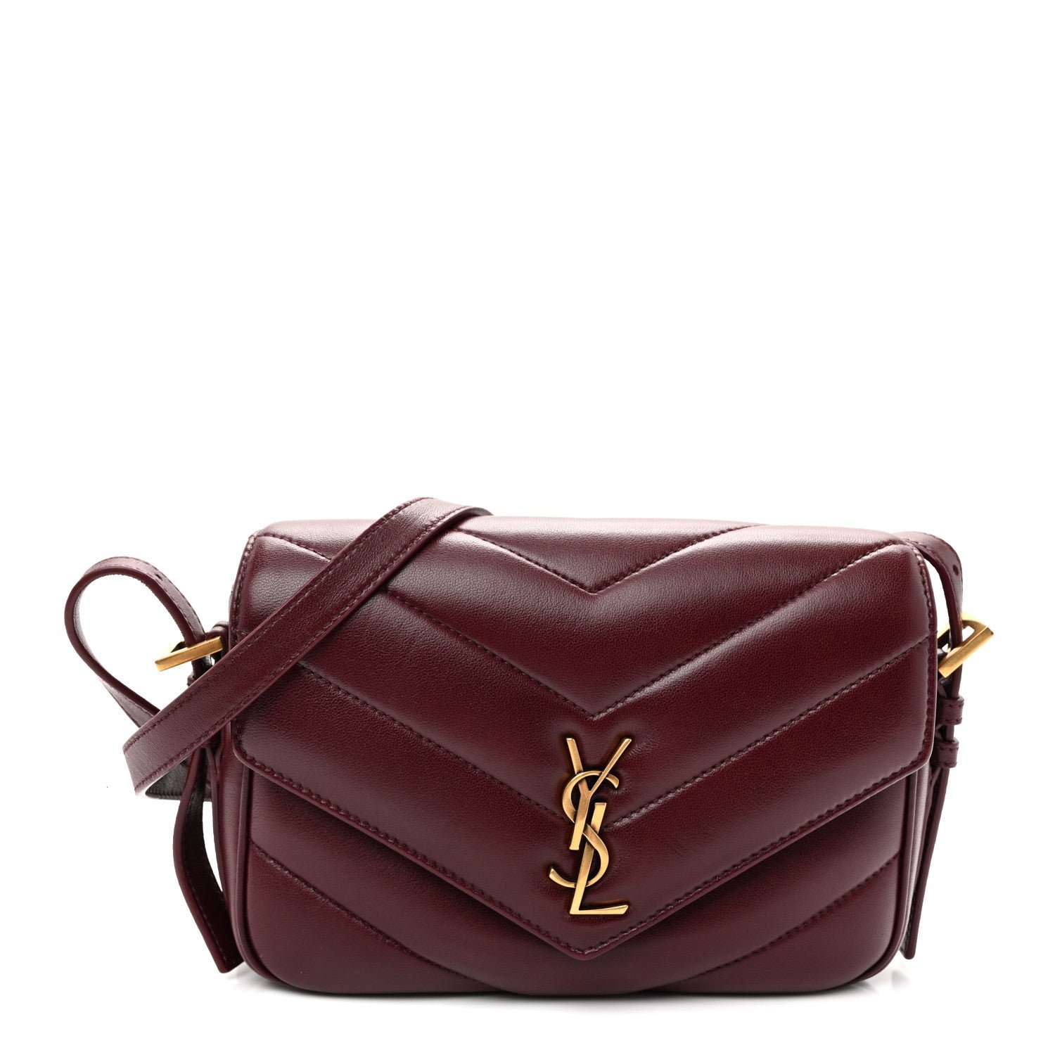 Saint Laurent Lambskin Quilted Monogram Toy Loulou Crossbody Bag  Rouge Cabernet