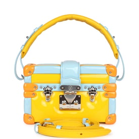 Louis Vuitton Louis Vuitton Petite Malle Handbag Light Blue & Yellow Glossy Calfskin Silver Hardware