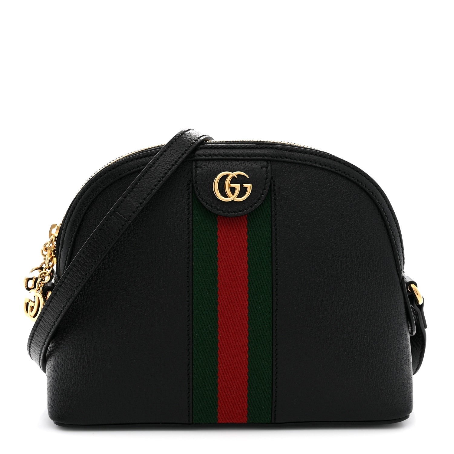 Gucci Calfskin GG Web Small Ophidia Dome Shoulder Bag Black