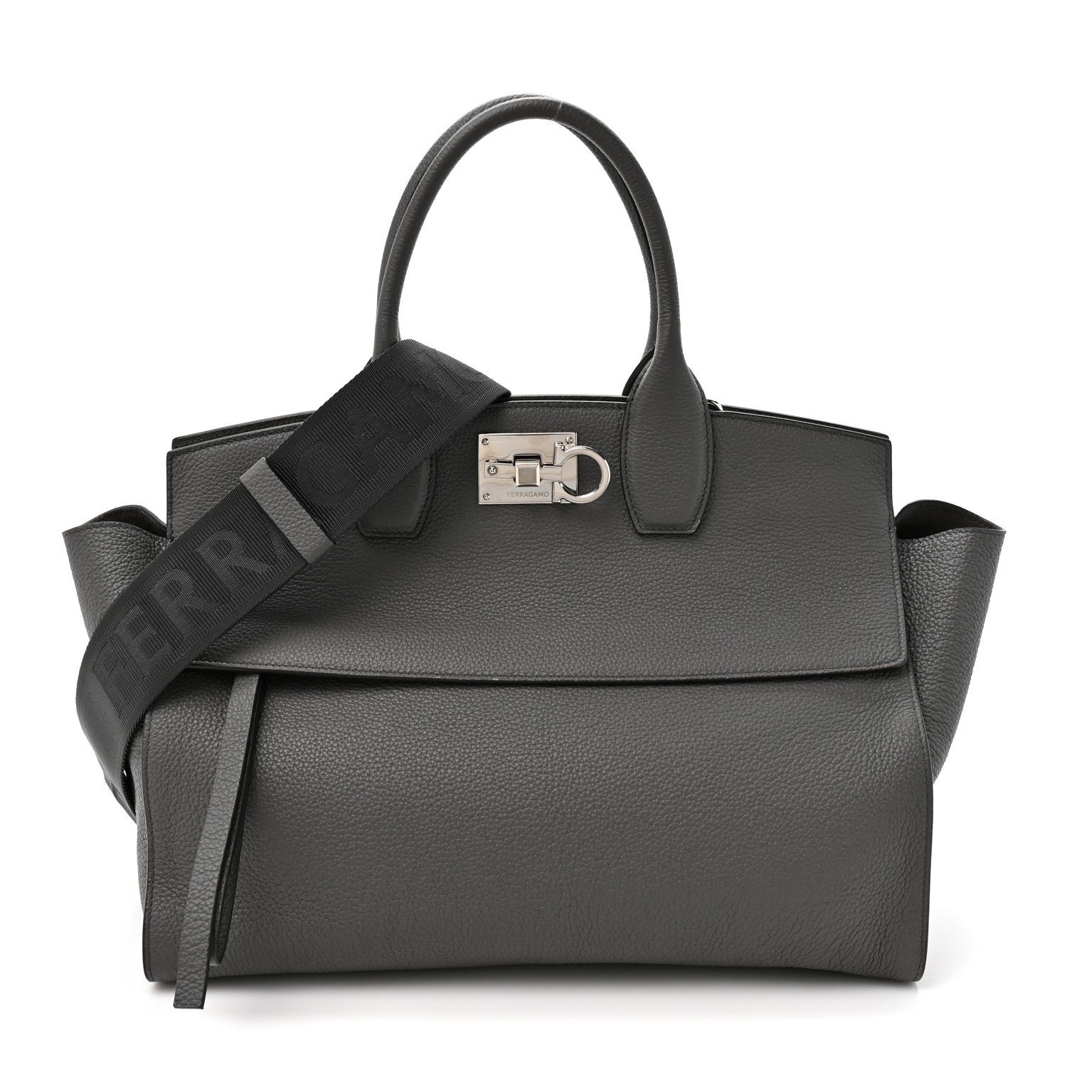 Salvatore Ferragamo Calfskin Large Studio Soft Bag Grey
