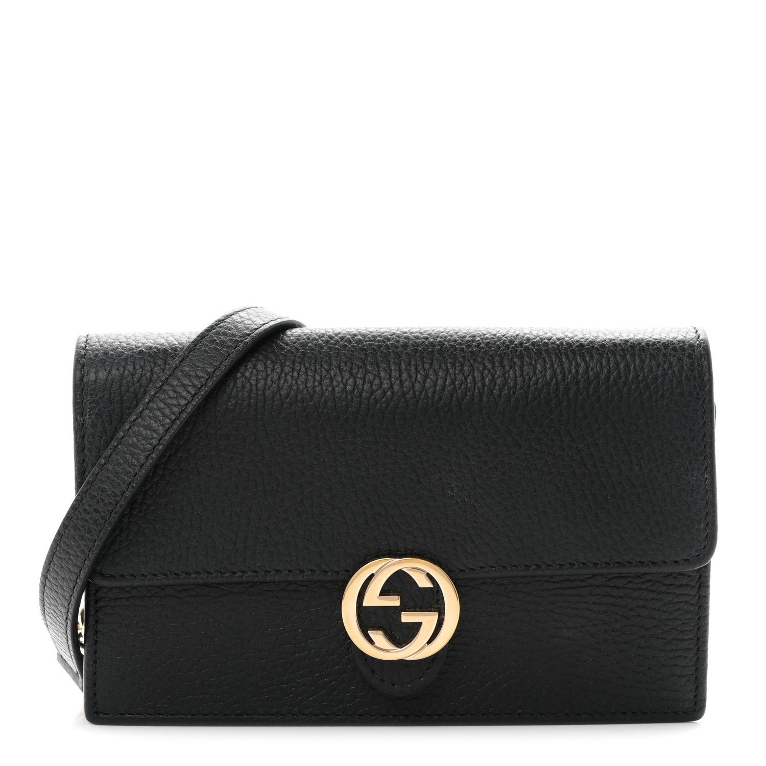 Gucci Dollar Calfskin Interlocking G Chain Wallet Black