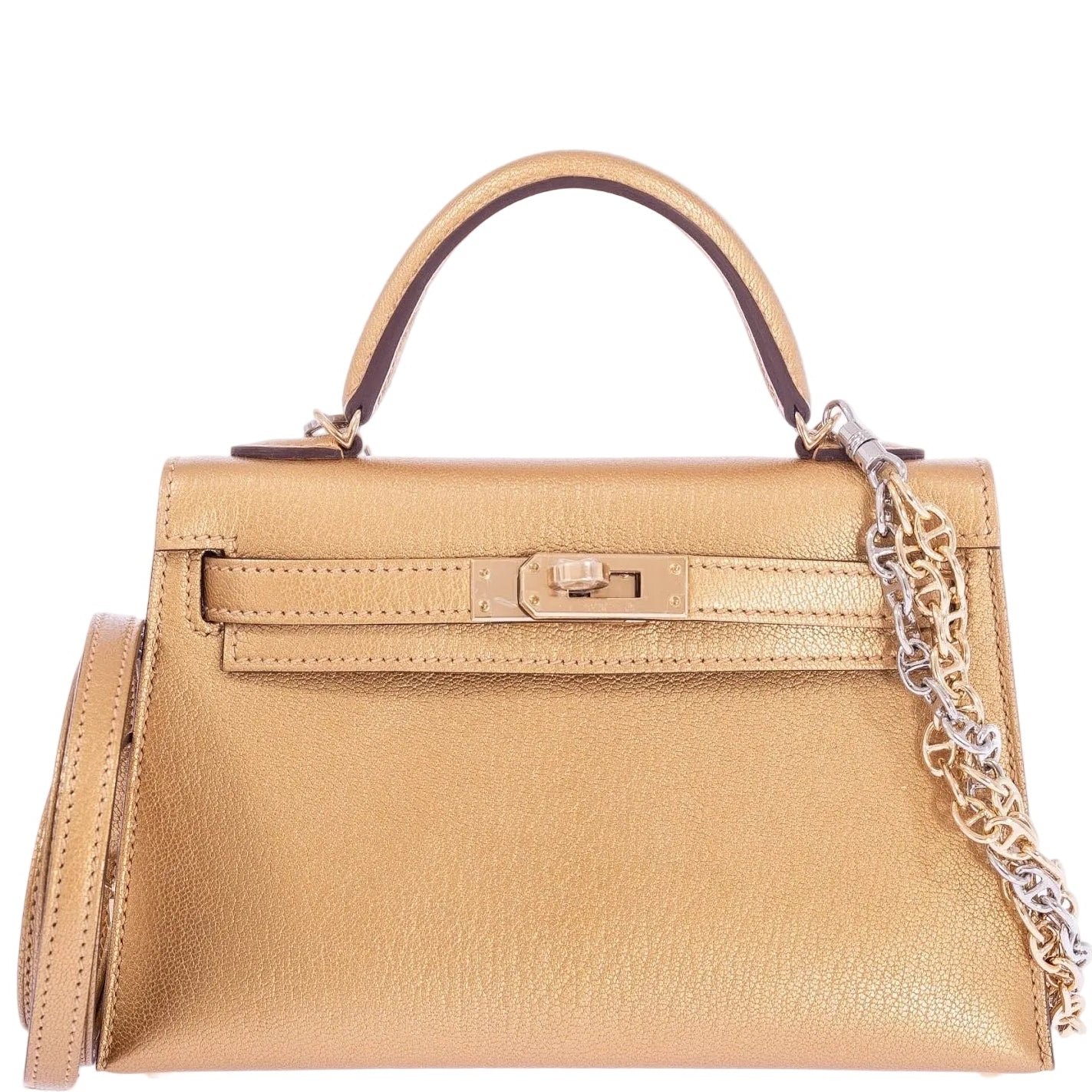 Hermes Hermès Mini Kelly II Sellier Doré Chèvre Chamkilight Gold Hardware