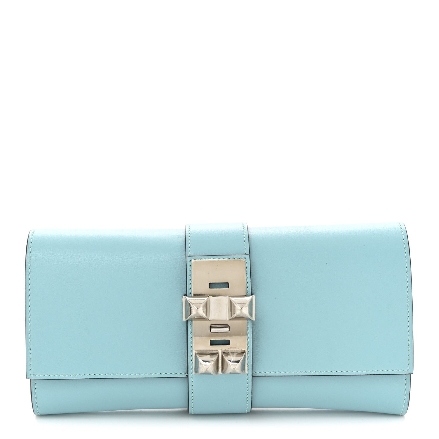 Hermes Tadelakt Medor 23 Clutch Bleu Atoll