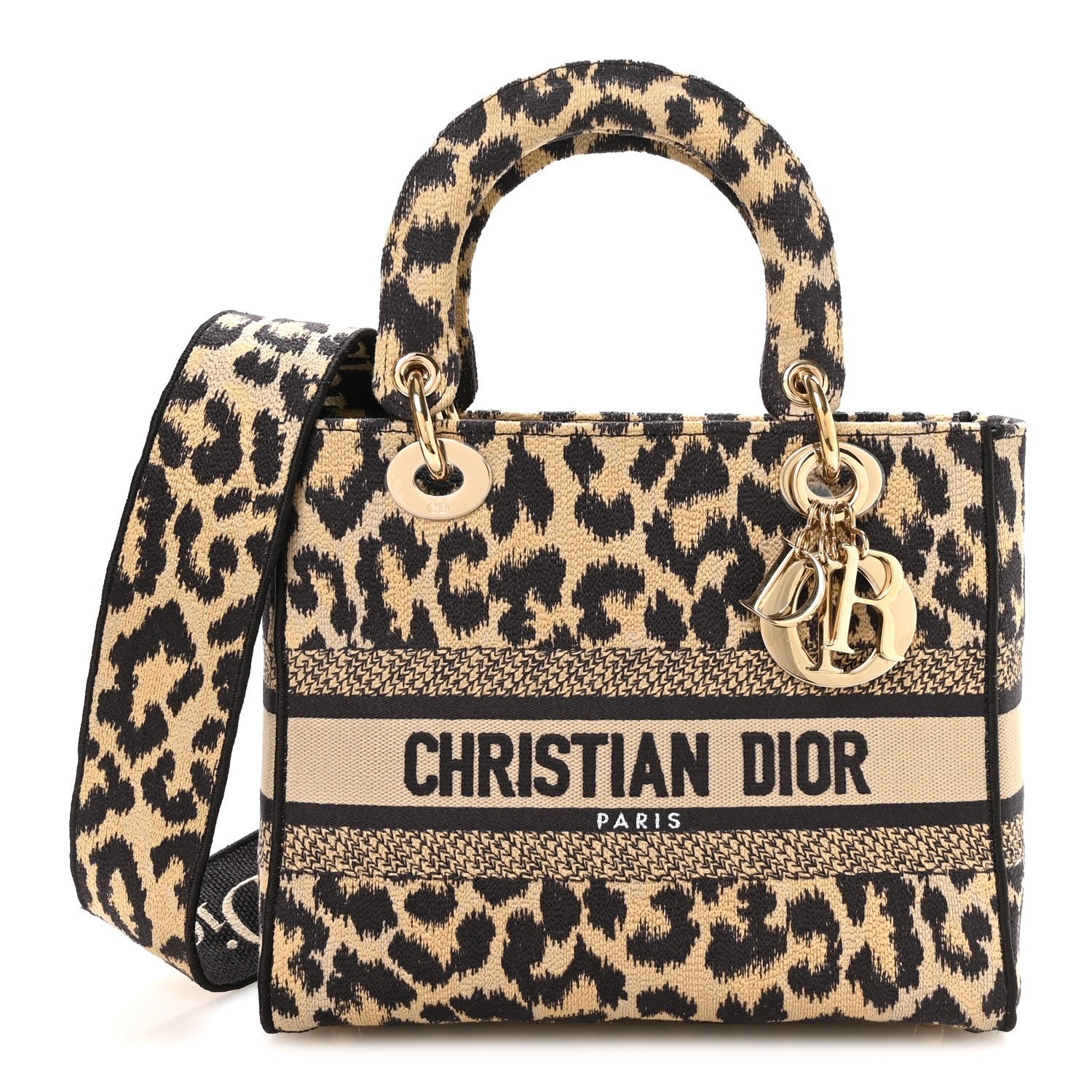 Christian Dior Canvas Medium Mizza Embroidered Lady D-Lite Beige Multicolor