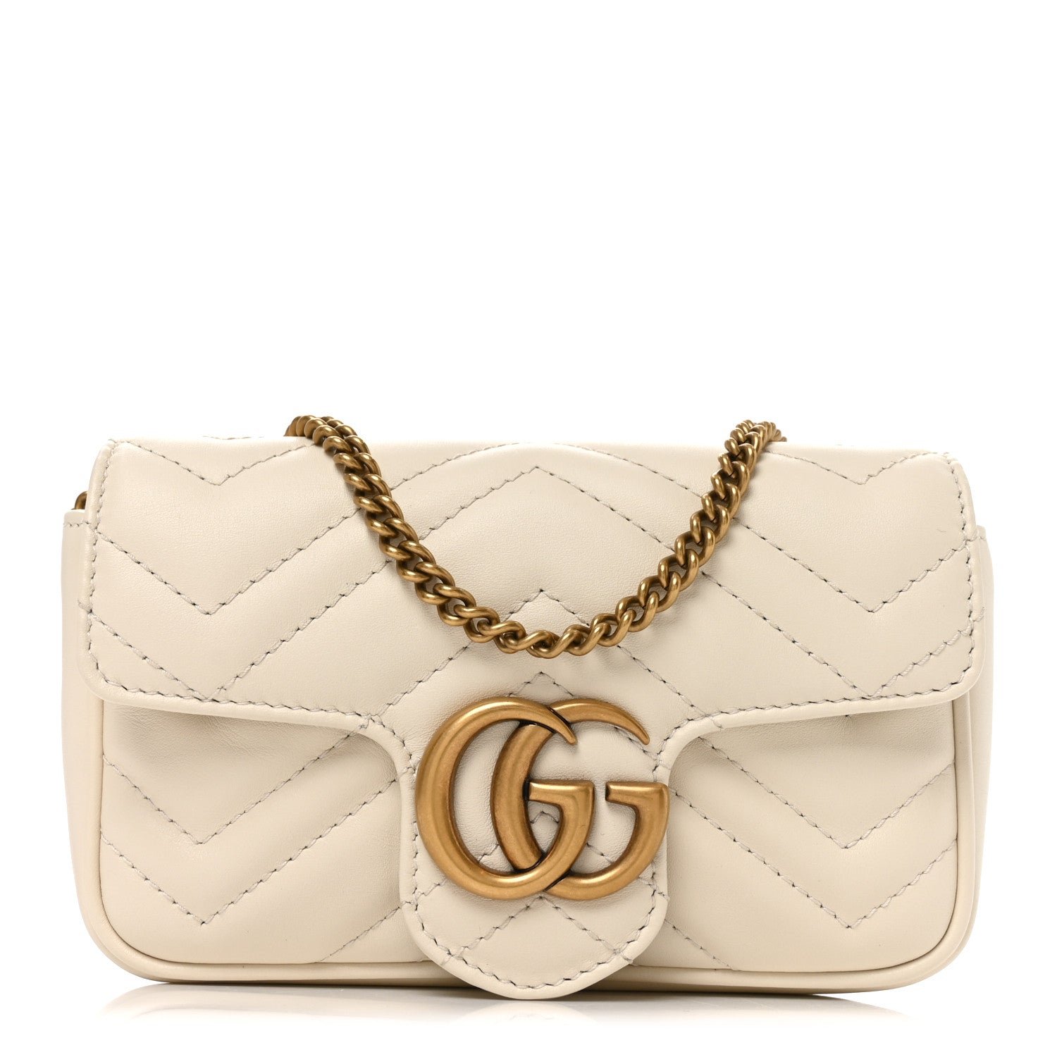 Gucci Calfskin Matelasse Super Mini GG Marmont Shoulder Bag White