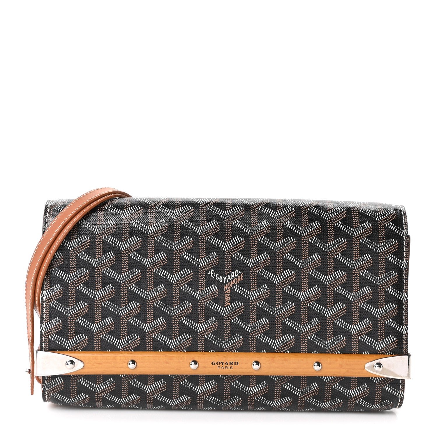 Goyard Goyardine Monte Carlo Bois Clutch With Strap Black Gold