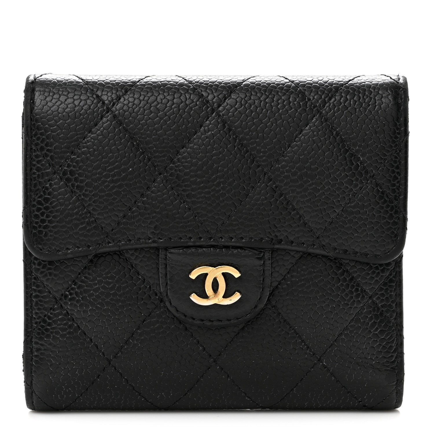 Chanel Caviar Quilted Compact Flap Wallet  Black