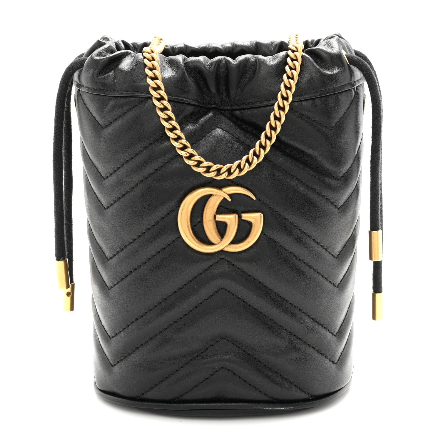 Gucci Calfskin Matelasse Mini GG Marmont 2.0 Bucket Bag Black