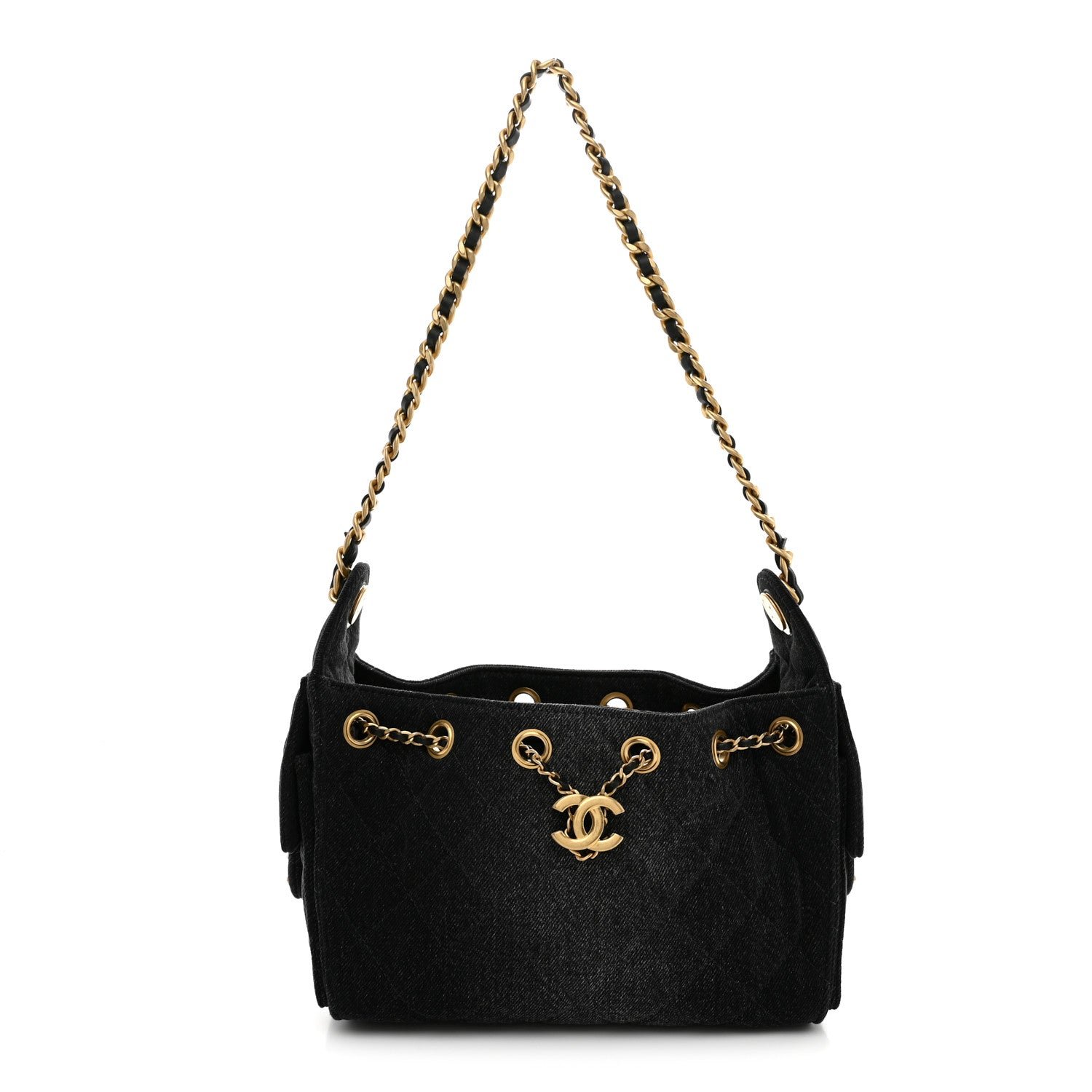 Chanel Washed Denim Quilted Mini Chanel 25 Handbag Black