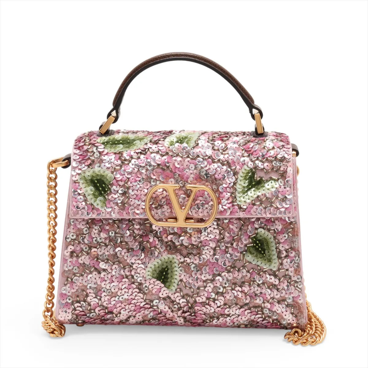Valentino Garavani V Sling Sequins x leather 2 Way Handbag pink x brown