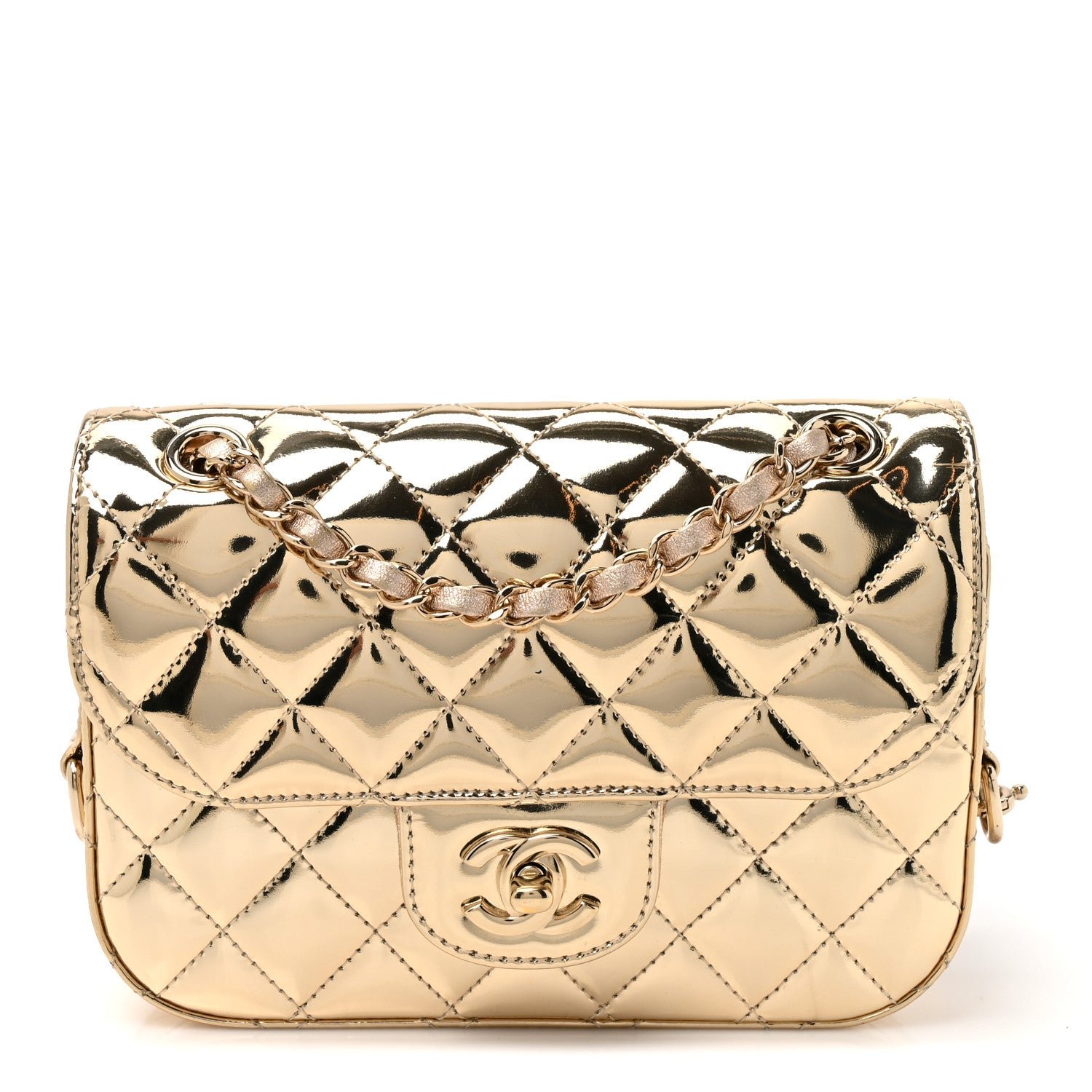 Chanel Mirror Calfskin Metallic Calfskin Quilted Hollywood Boulevard Mini Flap With Star Coin Purse Gold