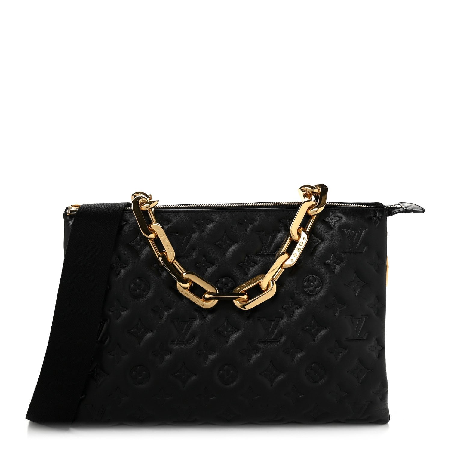 Louis Vuitton Lambskin Embossed Monogram Coussin MM Black
