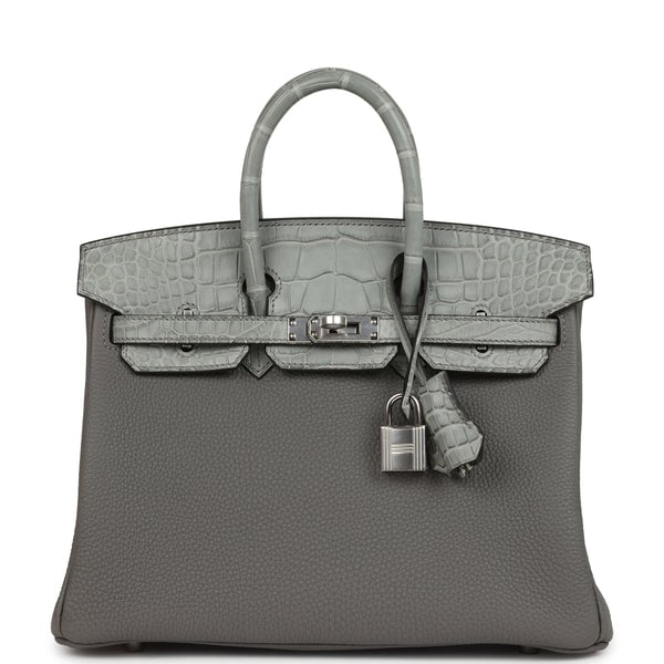 Hermes Hermes Birkin 25 Gris Meyer Togo and Gris Ciment Matte Alligator Touch Palladium Hardware