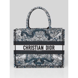 Dior Christian Dior Blue/White Around the World Embroidered Canvas Medium Book Tote Bag