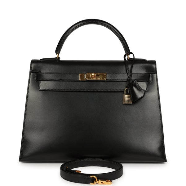 Vintage Hermes Kelly Sellier 32 Black Box Gold Hardware