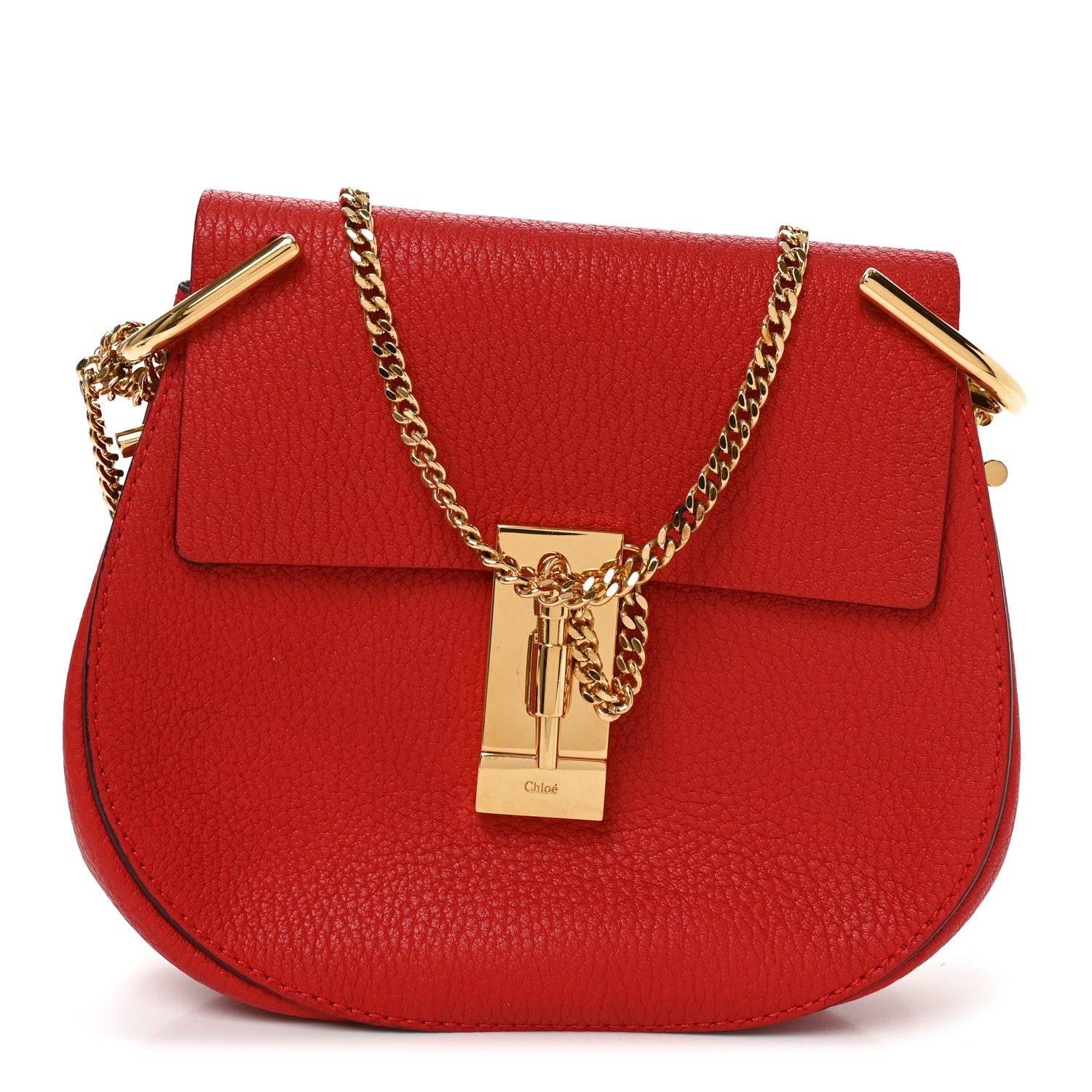 Chloe Chloe Grained Lambskin Mini Drew Shoulder Bag Plaid Red