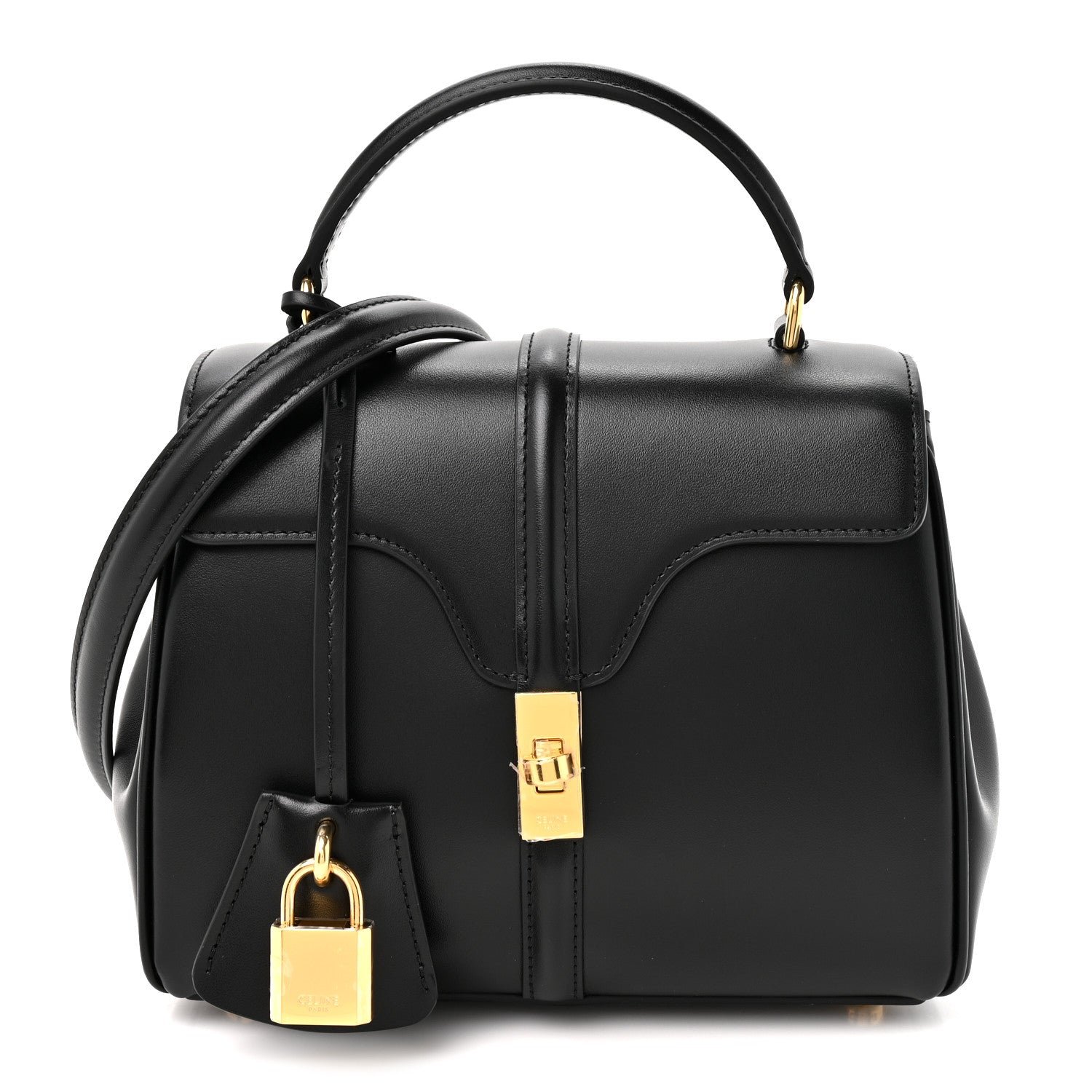 Celine Satinated Calfskin Mini 16 Top Handle Bag Black