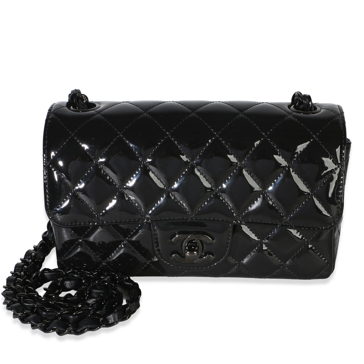 So Black Quilted Patent Mini Rectangular Flap Bag