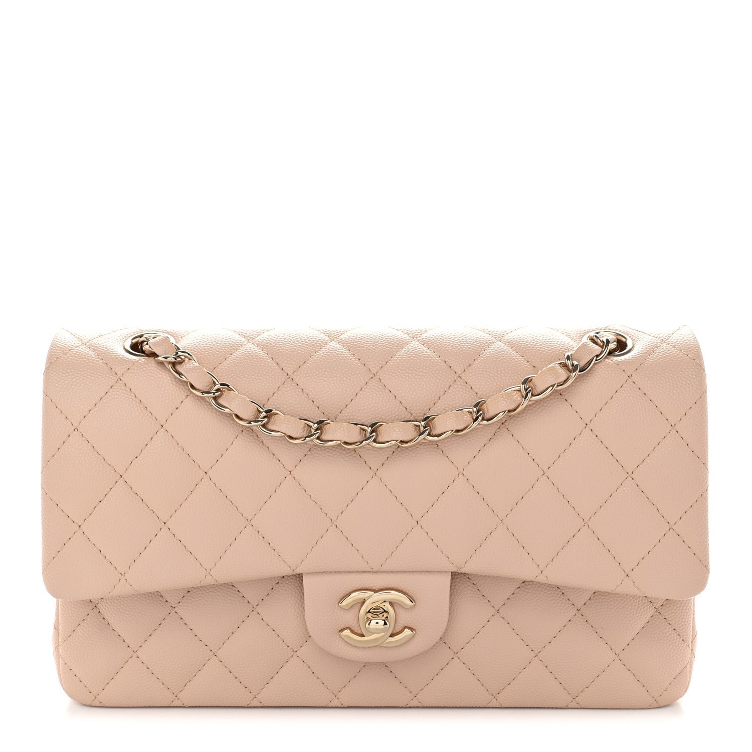 Chanel Caviar Quilted Medium Double Flap Light Beige