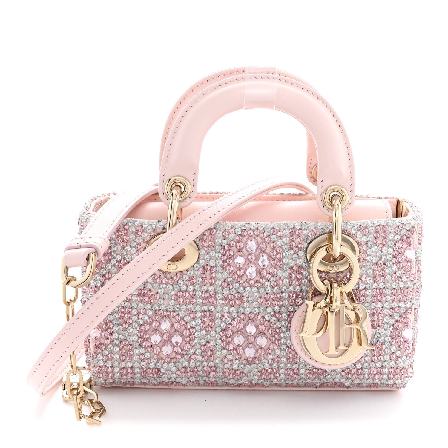 Christian Dior Satin Crystal Sequins Embroidered Micro Lady D-Joy Rose Multicolor