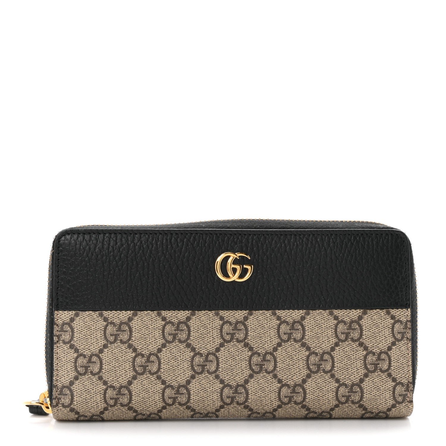 Gucci Dollar Calfskin GG Supreme Monogram GG Marmont Zip Around Wallet Black Beige Ebony