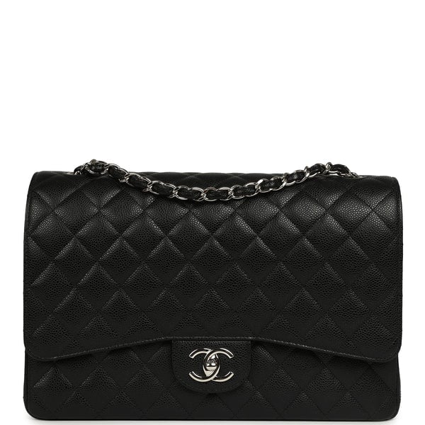 Chanel Maxi Classic Double Flap Bag Black Caviar Silver Hardware