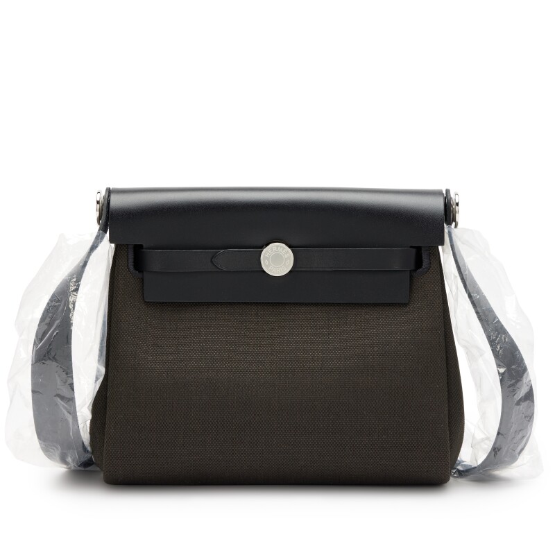 Hermes Vert de Gris Toile and Military Vache Hunter Mini Herbag Zip 20 Palladium Hardware, 2025