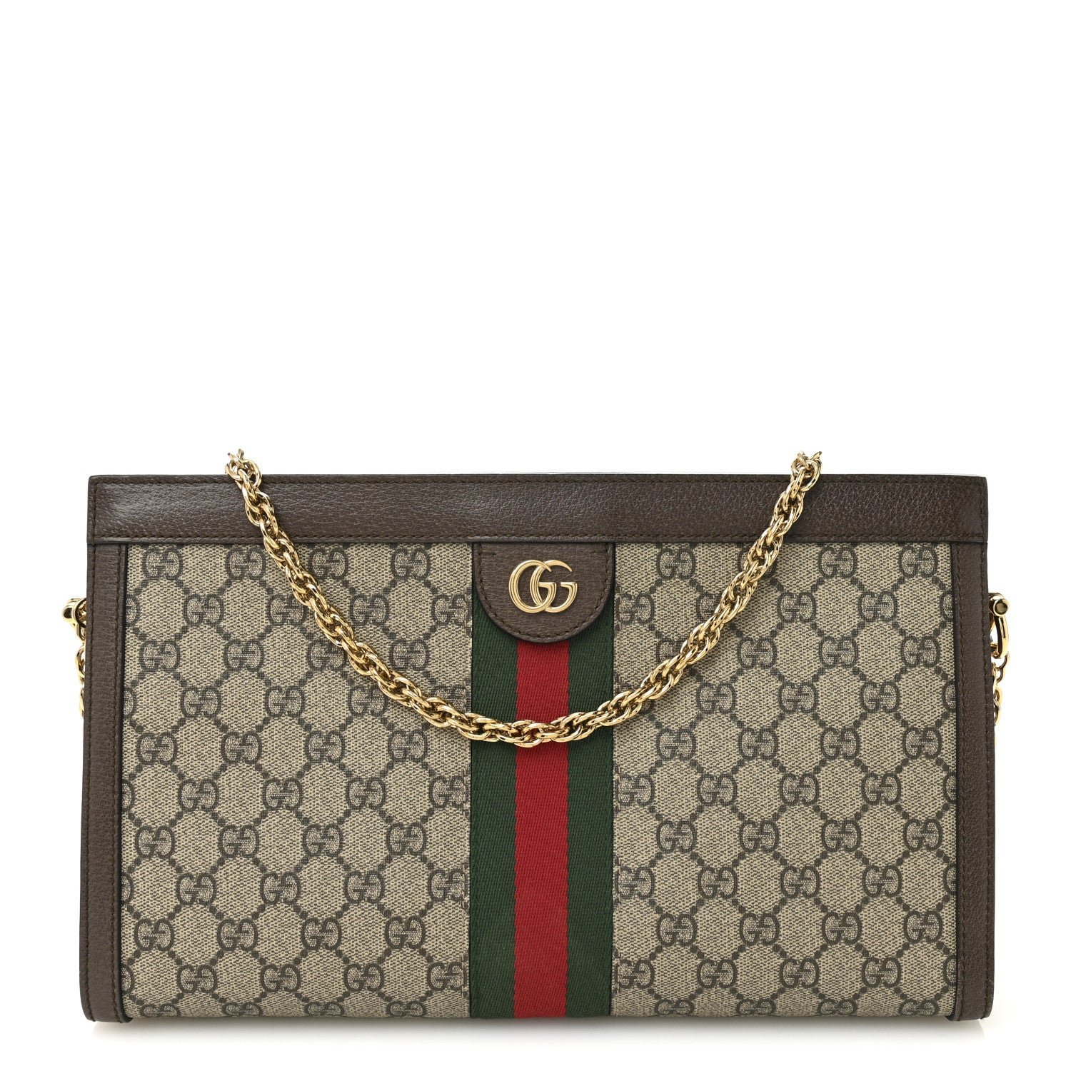 Gucci GG Supreme Monogram Web Medium Ophidia Chain Shoulder Bag Brown