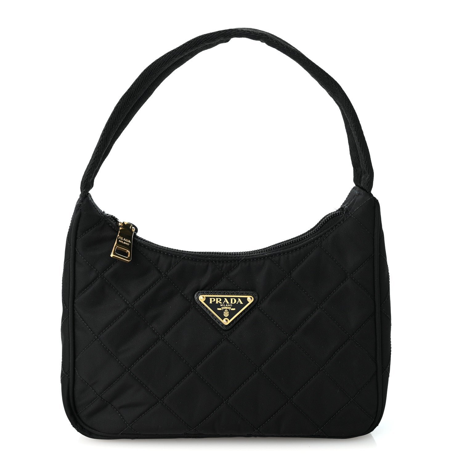Prada Tessuto Nylon Stitched Shoulder Bag Black