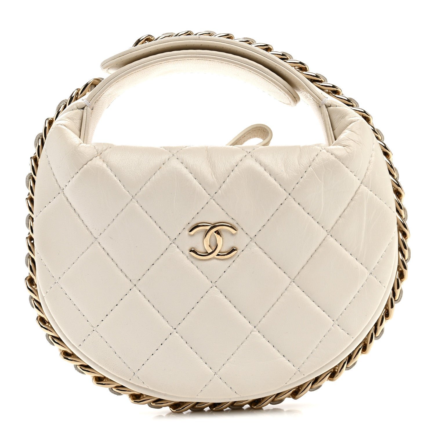 Chanel Lambskin Quilted Chain Around Pouch Hobo White
