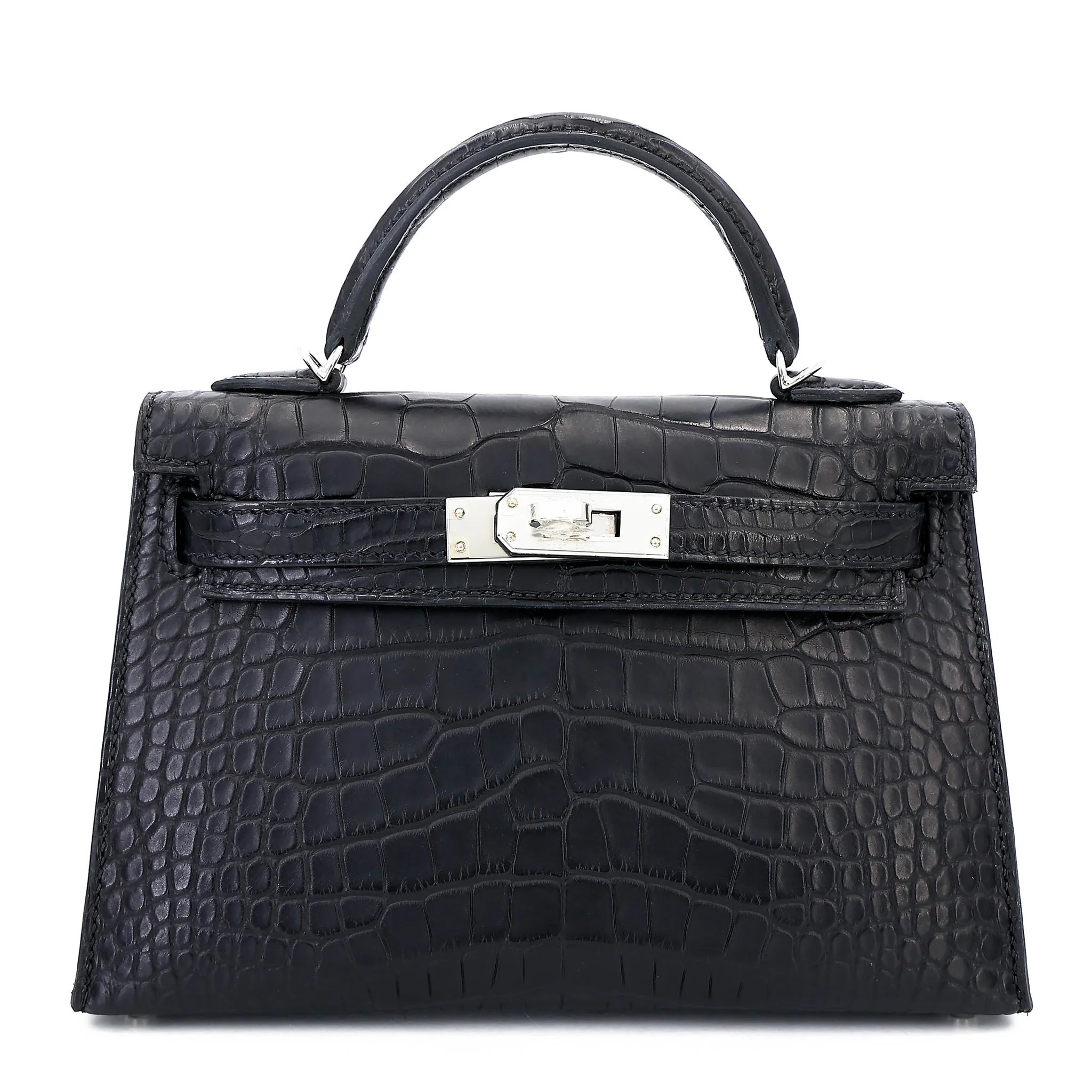 Unused ( Rank NS ) HERMÈS Mini Kelly II Noir (89) Matte Alligator Palladium hardware W (2024)
