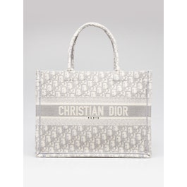 Christian Dior Light Grey/White Oblique Canvas Medium Book Tote Bag