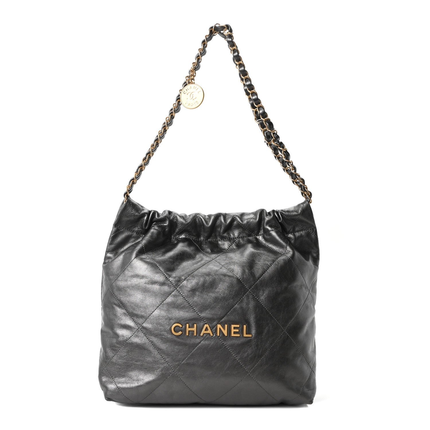 Chanel Metallic Calfskin Quilted Small Chanel 22 Ruthenium