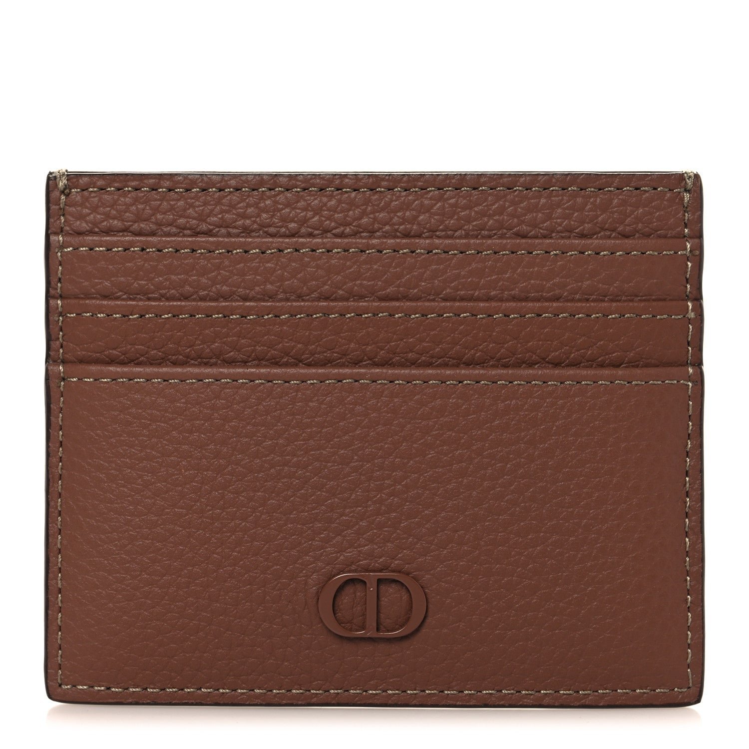 Christian Dior Grained Calfskin Card Holder Brown Beige