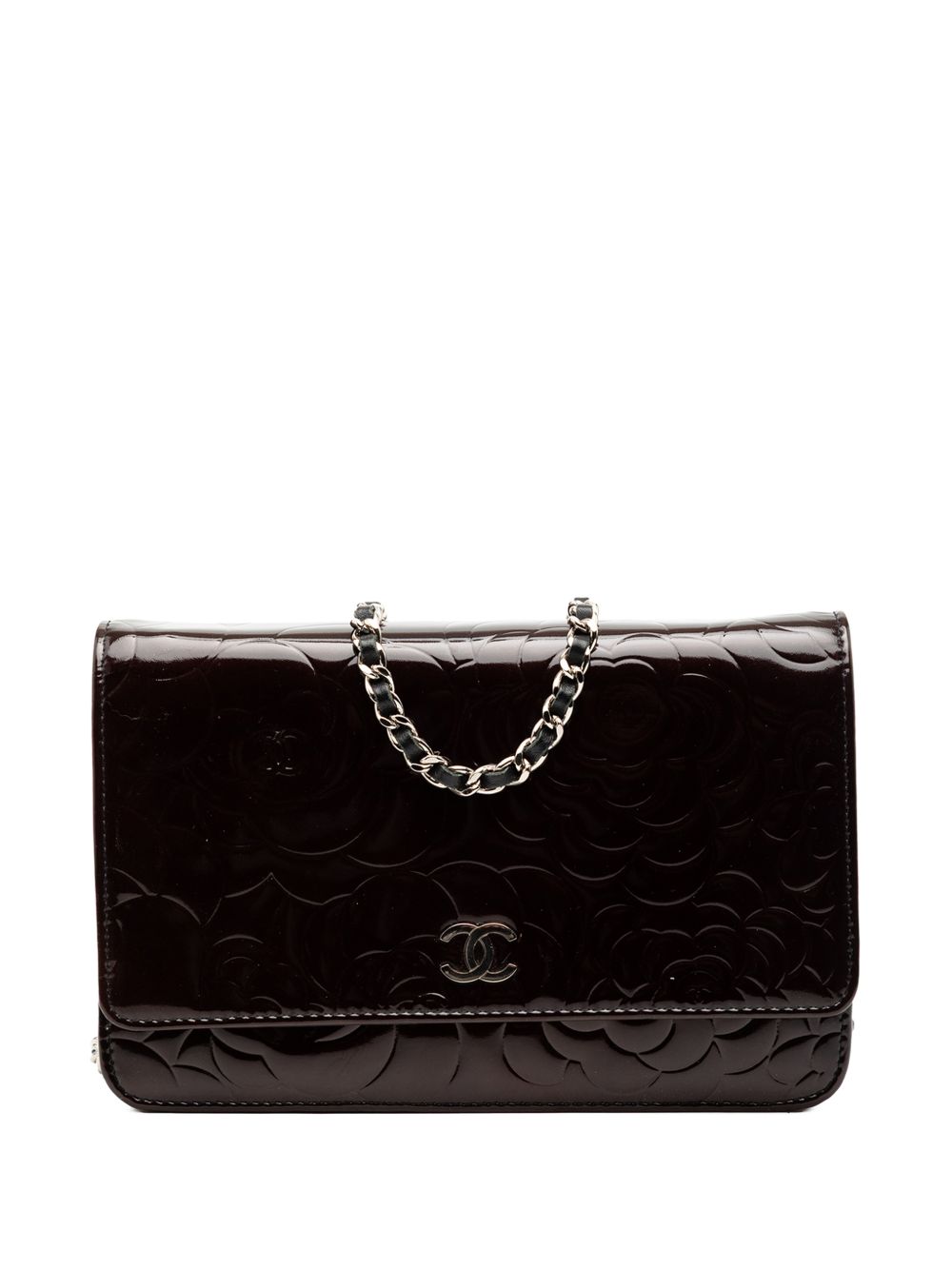 2010-2011 CC Embossed Patent Camellia Wallet On Chain crossbody bag