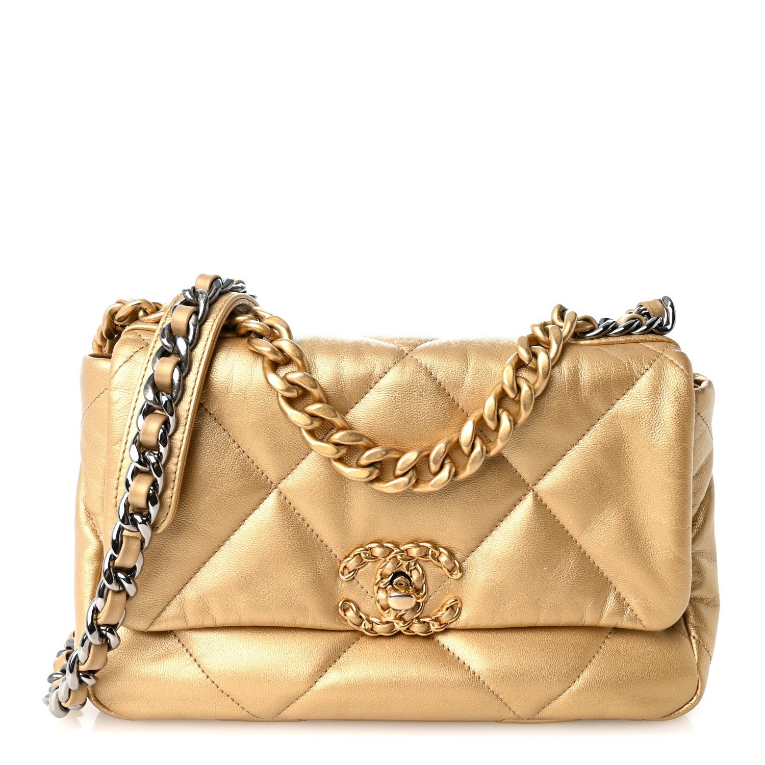 Chanel Metallic Goatskin Quilted Medium Chanel 19 Flap Gold