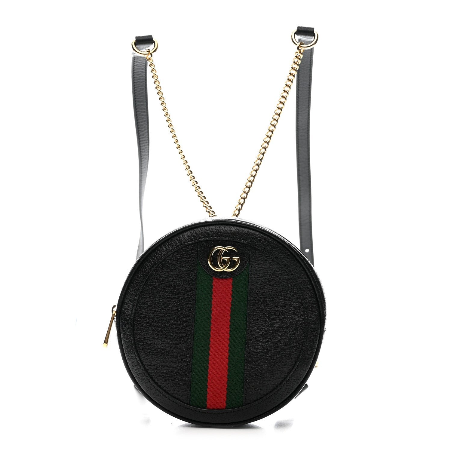 Gucci Grained Calfskin Web Mini Ophidia Round Shoulder Bag Black