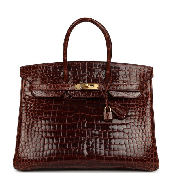Hermes Pre-owned Hermes Birkin 35 Miel Shiny Porosus Crocodile Gold Hardware