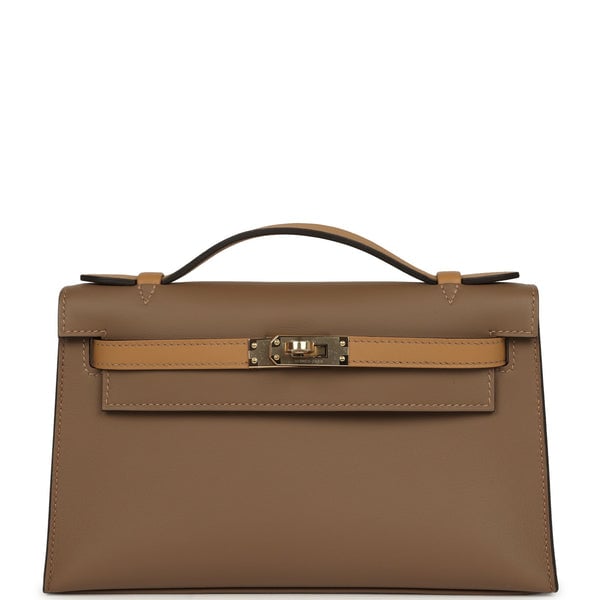 Hermes Hermes Special Order (HSS) Kelly Pochette Beige De Weimar and Biscuit Swift Permabrass Hardware