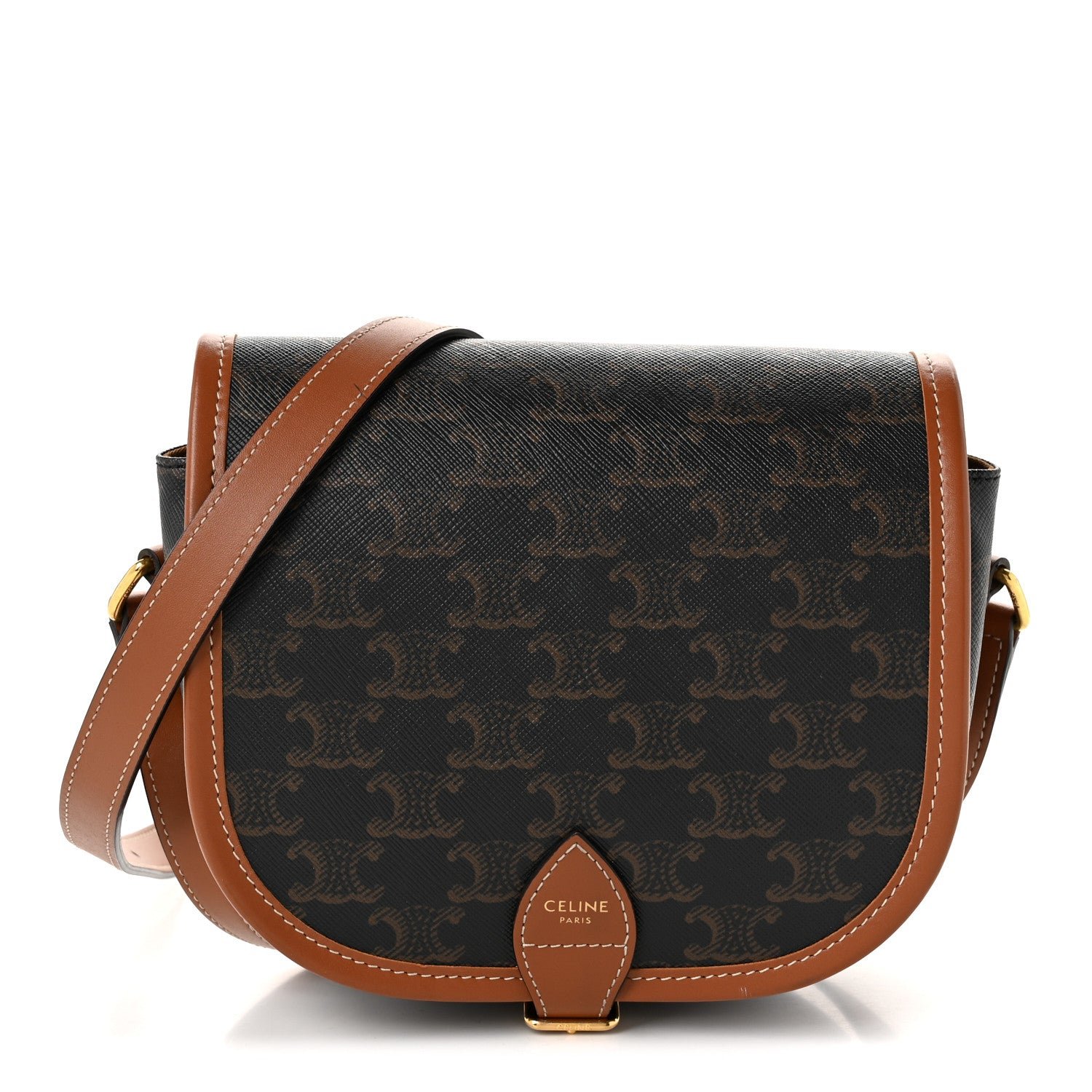 Celine Triomphe Canvas Medium Folco Bag Tan