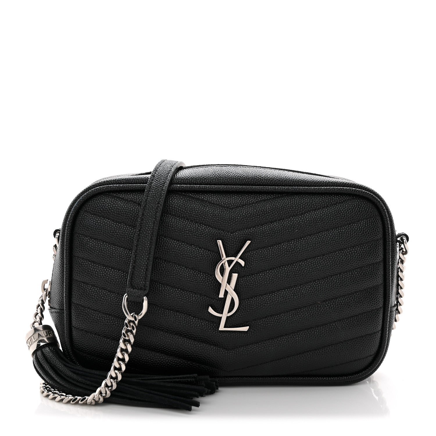 Saint Laurent Grain De Poudre Matelasse Monogram Mini Lou Camera Bag Black