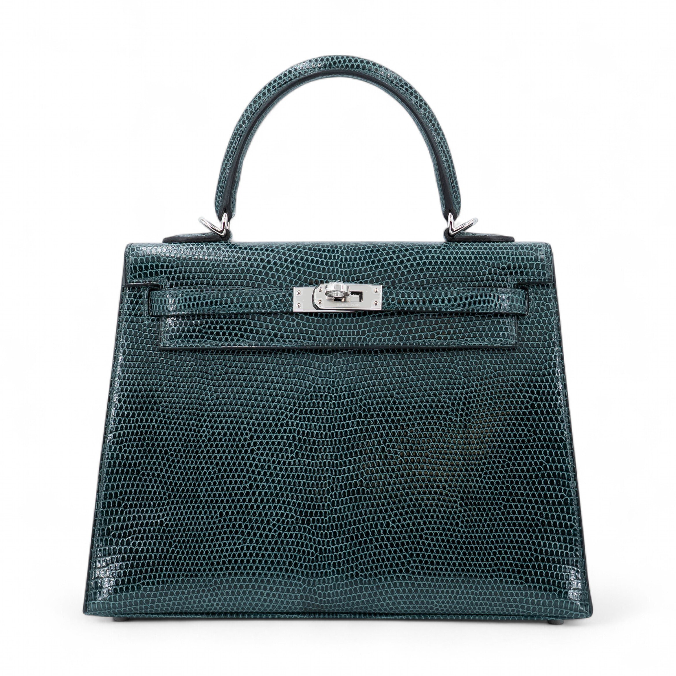 Hermes Unused ( Rank NS ) HERMÈS Kelly 25 Sellier Vert Cypress (6O) Lizard Palladium hardware U (2022)