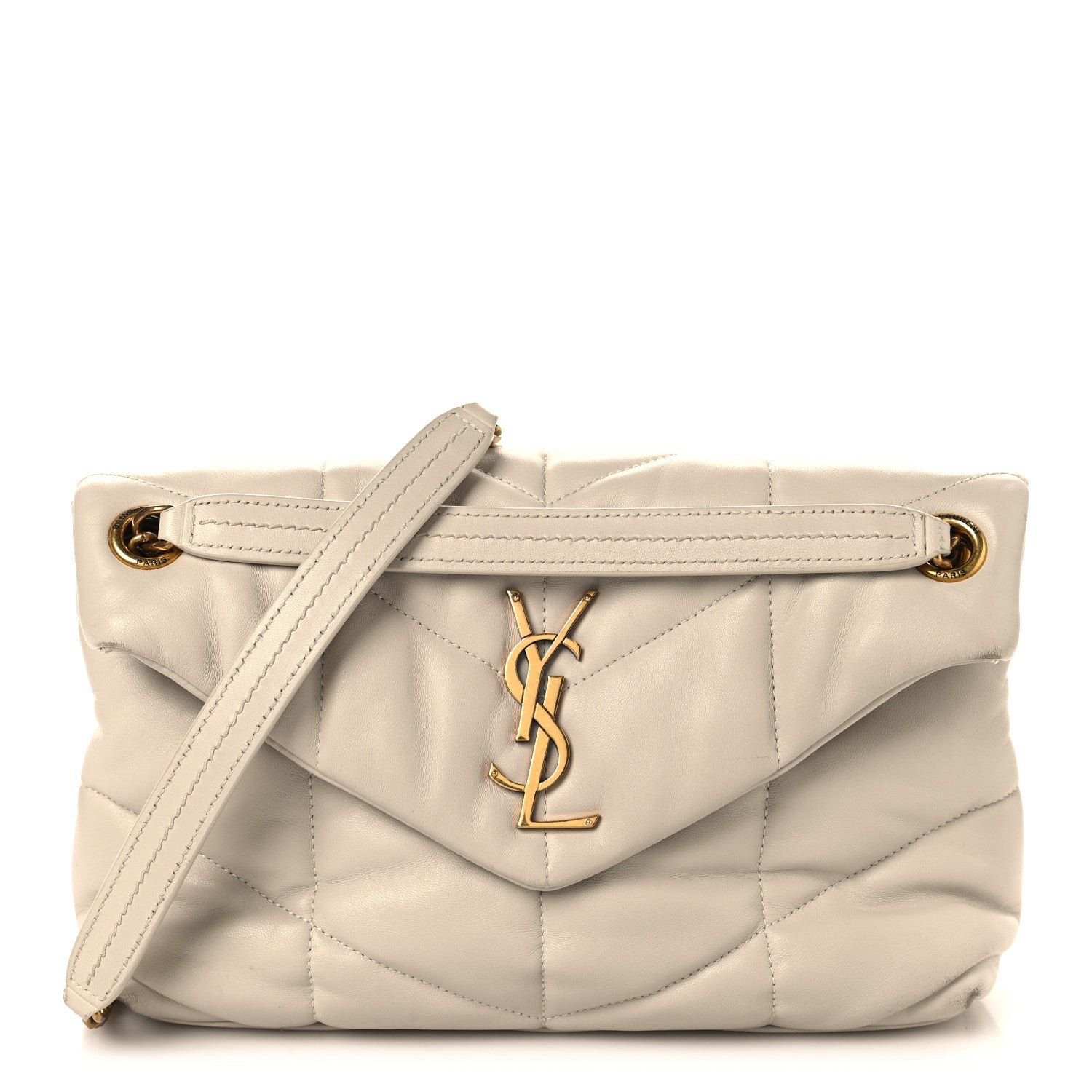 Saint Laurent Lambskin Quilted Small Loulou Puffer Monogram Chain Satchel Blanc Vintage