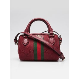 Gucci Red GG Canvas/Leather Ophidia Mini Boston Crossbody Bag